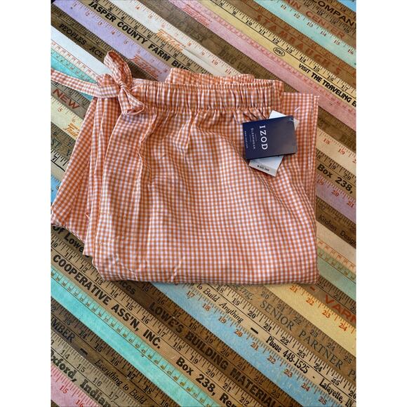 IZOD M Sleepwear Lounge Pajama Pants Gingham Orange Plaid Drawstring Pockets NWT - Picture 6 of 12